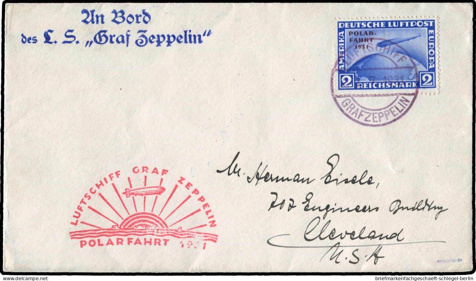 Zeppelin, Zeppelinpost LZ 127, Polarfahrt, 1931, 206 E, Brief - Zeppeline