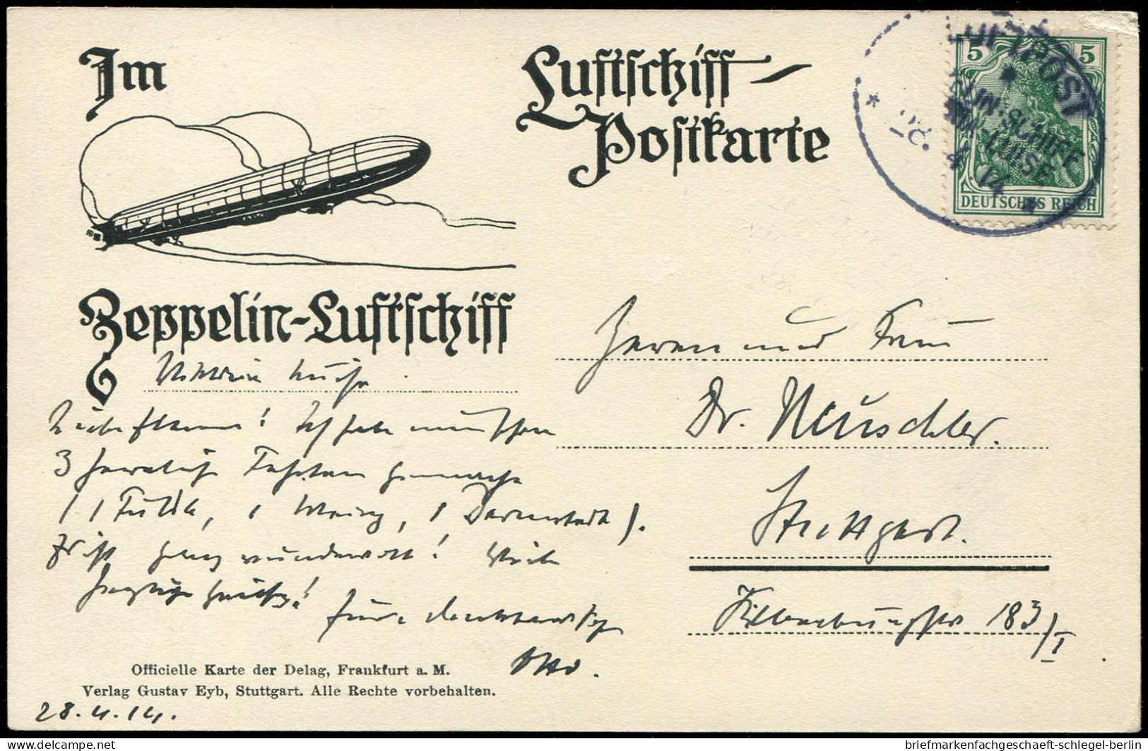 Zeppelin, Zeppelinpost Vor WW-I, 1914, Si 4, Brief - Zeppelin