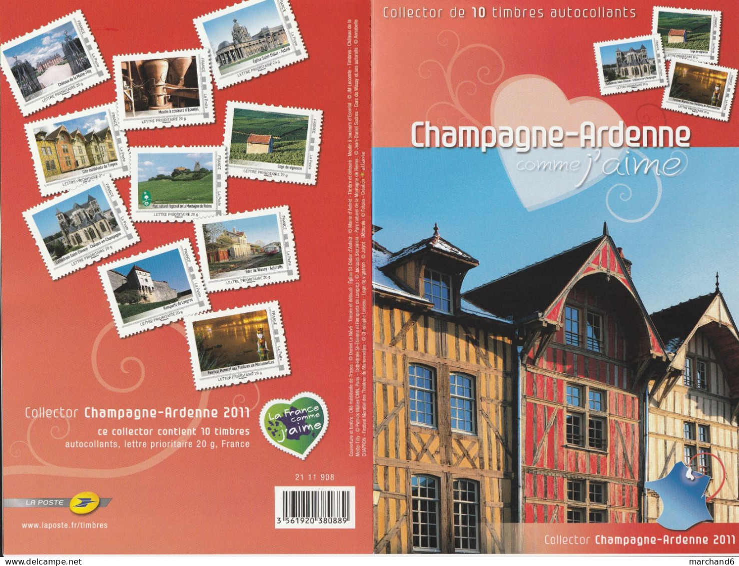 Feuillet Collector Champagne Ardenne France Comme J Aime Série 3 France 2011 IDT L P 20gr 10 Timbres Autoadhésifs N°94 - Collectors