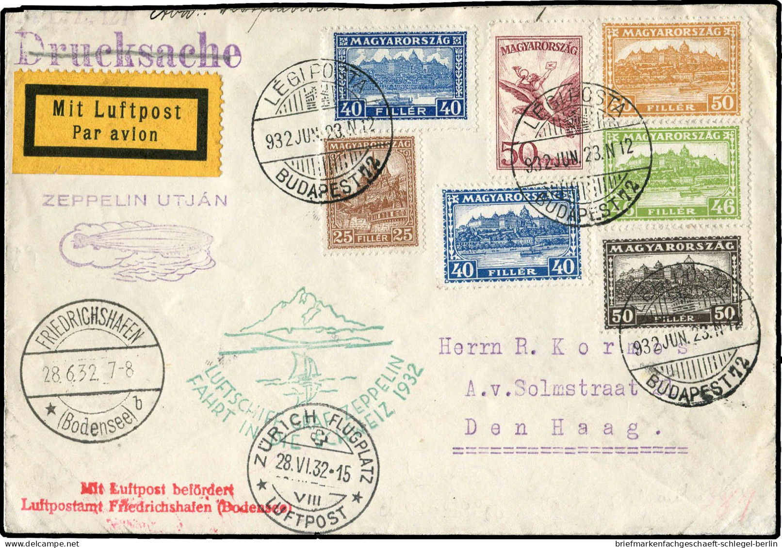 Zeppelin, Zeppelinpost LZ 127, Schweizfahrten, 1932, 250 I, Brief - Zeppelins
