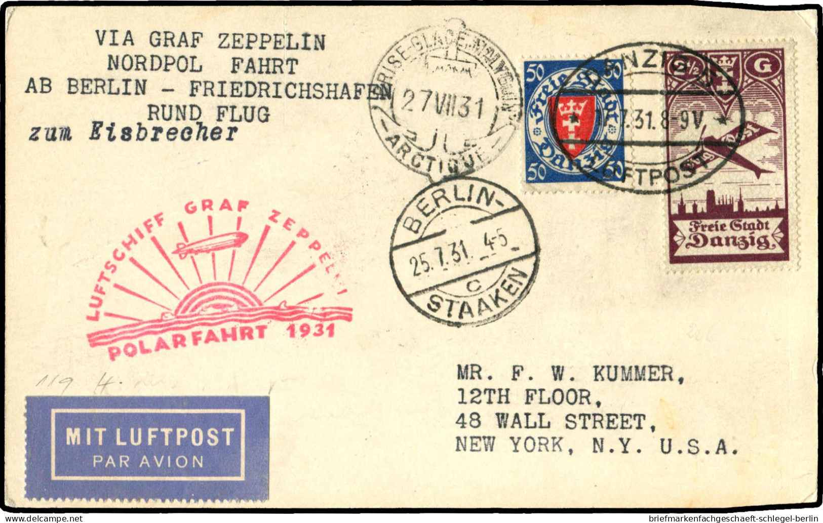 Zeppelin, Zeppelinpost LZ 127, Polarfahrt, 1931, 204 B, Brief - Zeppelins