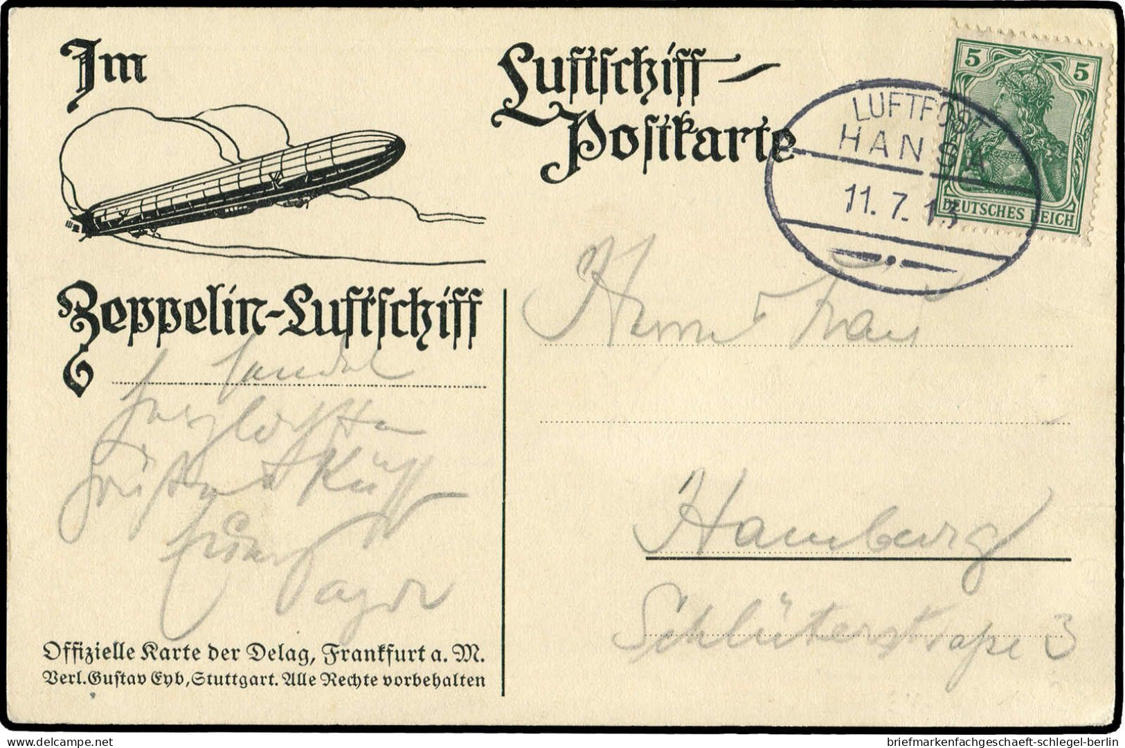 Zeppelin, Zeppelinpost Vor WW-I, 1913, 13 Bi, Brief - Zeppelins