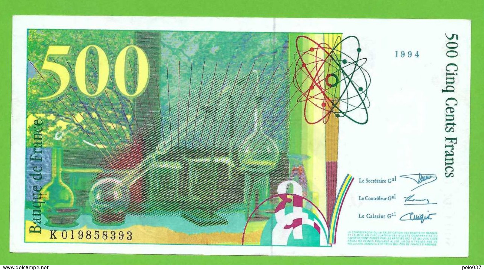 Billet "3" -  500 Francs Pierre Et Marie Curie 1994 - 500 F 1994-2000 ''Pierre Et Marie Curie''