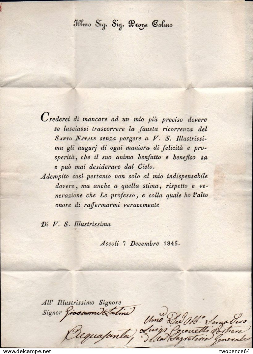B44 - LETTERA PREFILATELICA DA ASCOLI AD ACQUASANTA 1845 - ...-1850 Préphilatélie