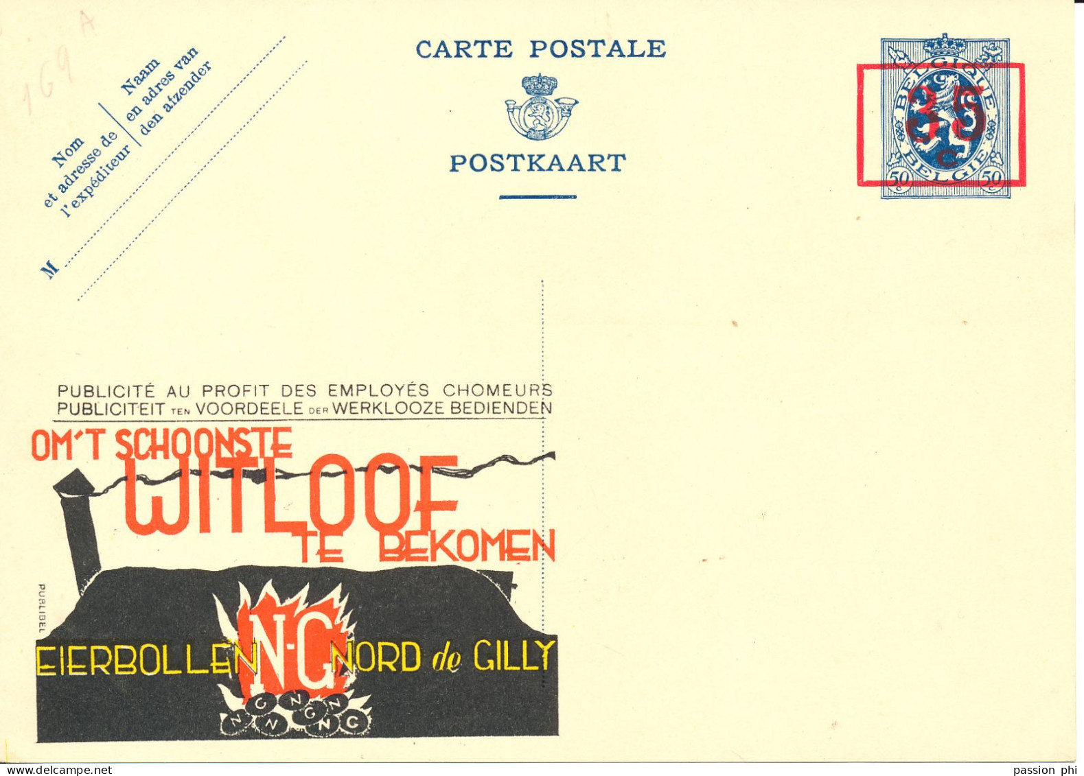 BELGIUM PPS SBEP 4A  "SURCHARGE A LA PEDALE " 35C/50C "169A" WITLOOF UNUSED - Werbepostkarten