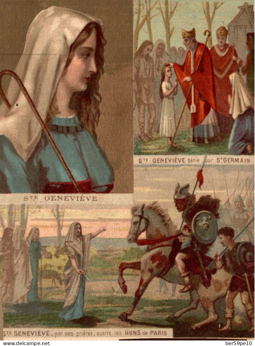 CHROMO SAINTE GENEVIEVE / STE GENEVIEVE BENIE PAR ST GERMAIN / STE GENEVIEVE PAR SES PRIERES ECARTE LES HUNS DE PARIS - Sonstige & Ohne Zuordnung