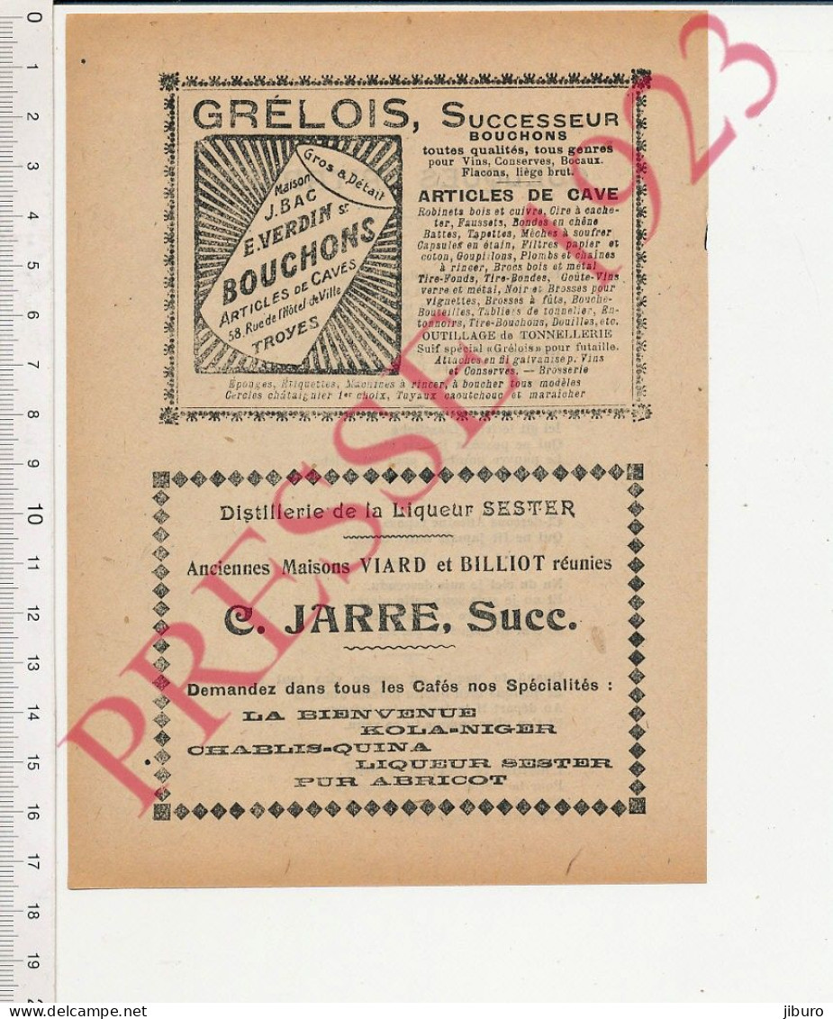 Publicité Bouchons Grélois Bac Verdin Troyes Distillerie Liqueur Sester Viard Billiot Jarre + épitaphes Humour Claudiche - Sin Clasificación