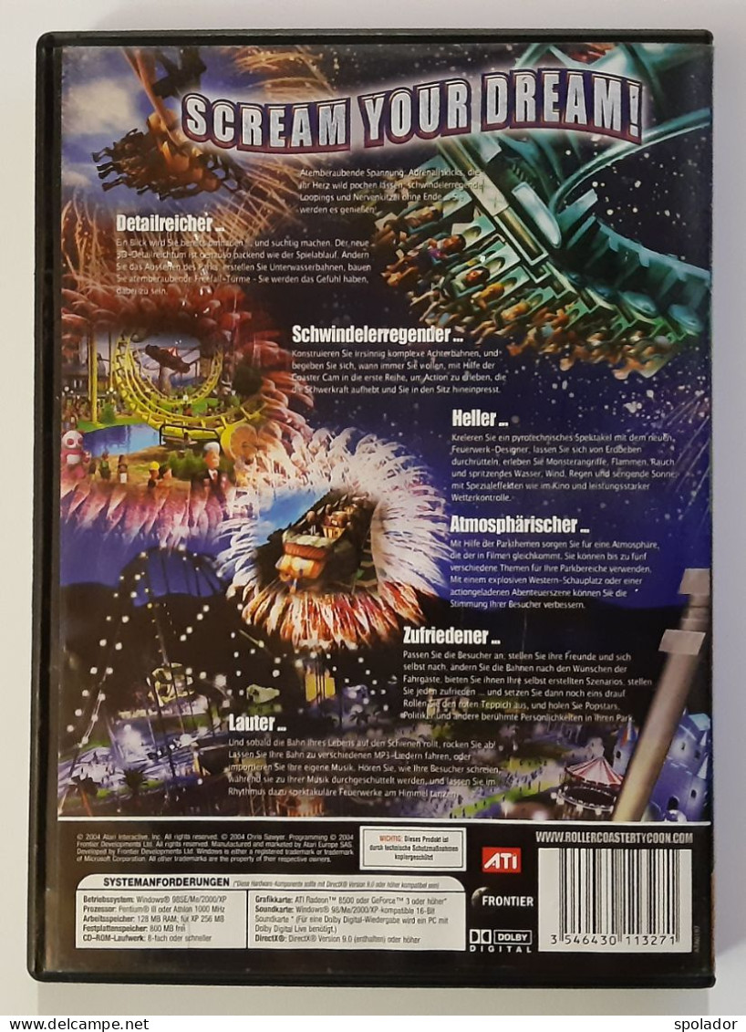 Roller Coaster Tycoon 3-PC CD-ROM-Scream Your Dream!-Video Game-Atari-2004-Like NEW - Giochi PC