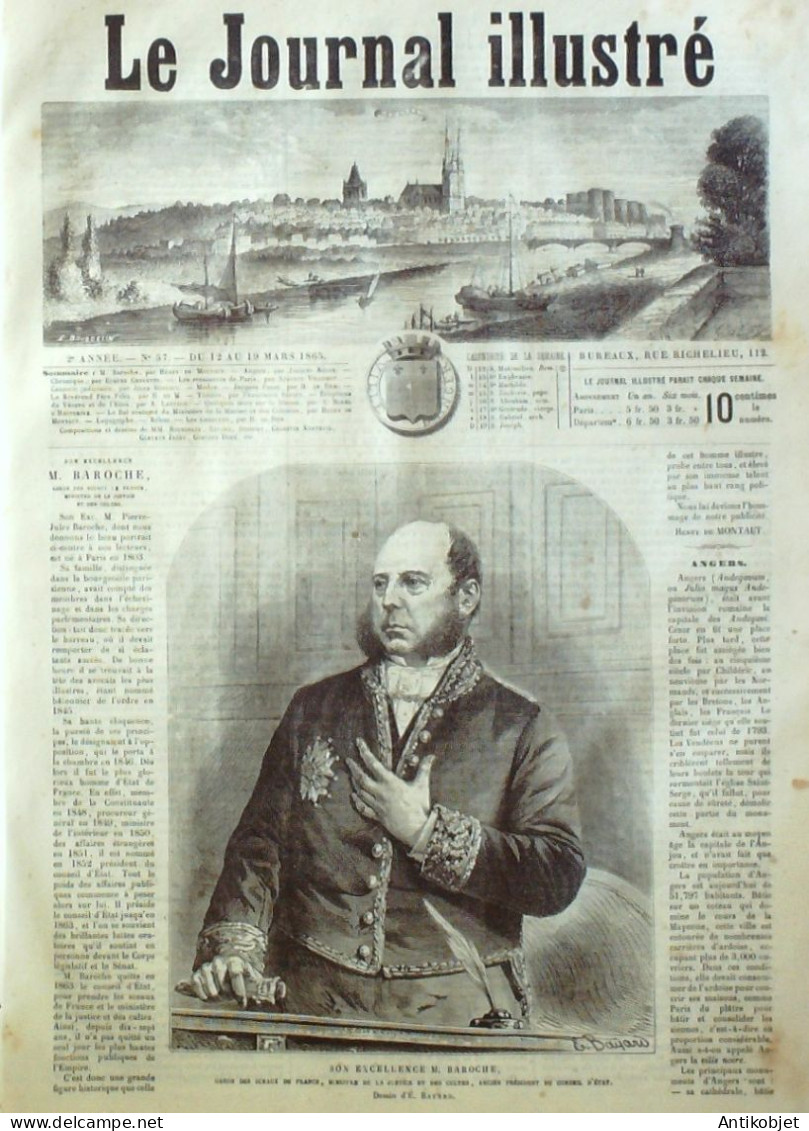 Le Journal Illustré 1865 N°57 Angers (49) Baroche Gustave Doré éruption Du Vésuve - 1850 - 1899
