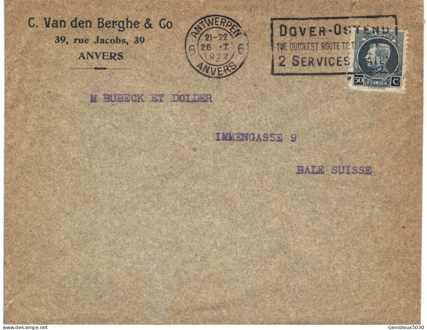 (01) Belgique  N° 211   Sur Enveloppe écrite D'Anvers Vers Bâle Suisse - 1921-1925 Piccolo Montenez