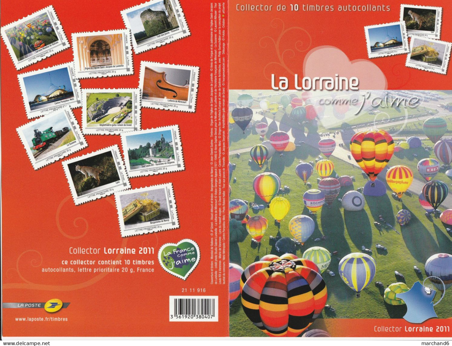 Feuillet Collector La Lorraine La France Comme J Aime Série 3 France 2011 IDT L P 20gr 10 Timbres Autoadhésifs N°102 - Collectors