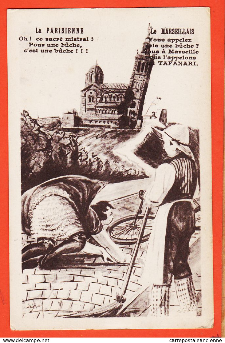 27934 / ⭐ (•◡•) ◉ MARSEILLE ◉ Buche Cycliste La PARISIENNE Oh! Sacré Mistral Le MARSEILLAIS N-D TAFANARI 1910s ◉ L.P 109 - Notre-Dame De La Garde, Lift