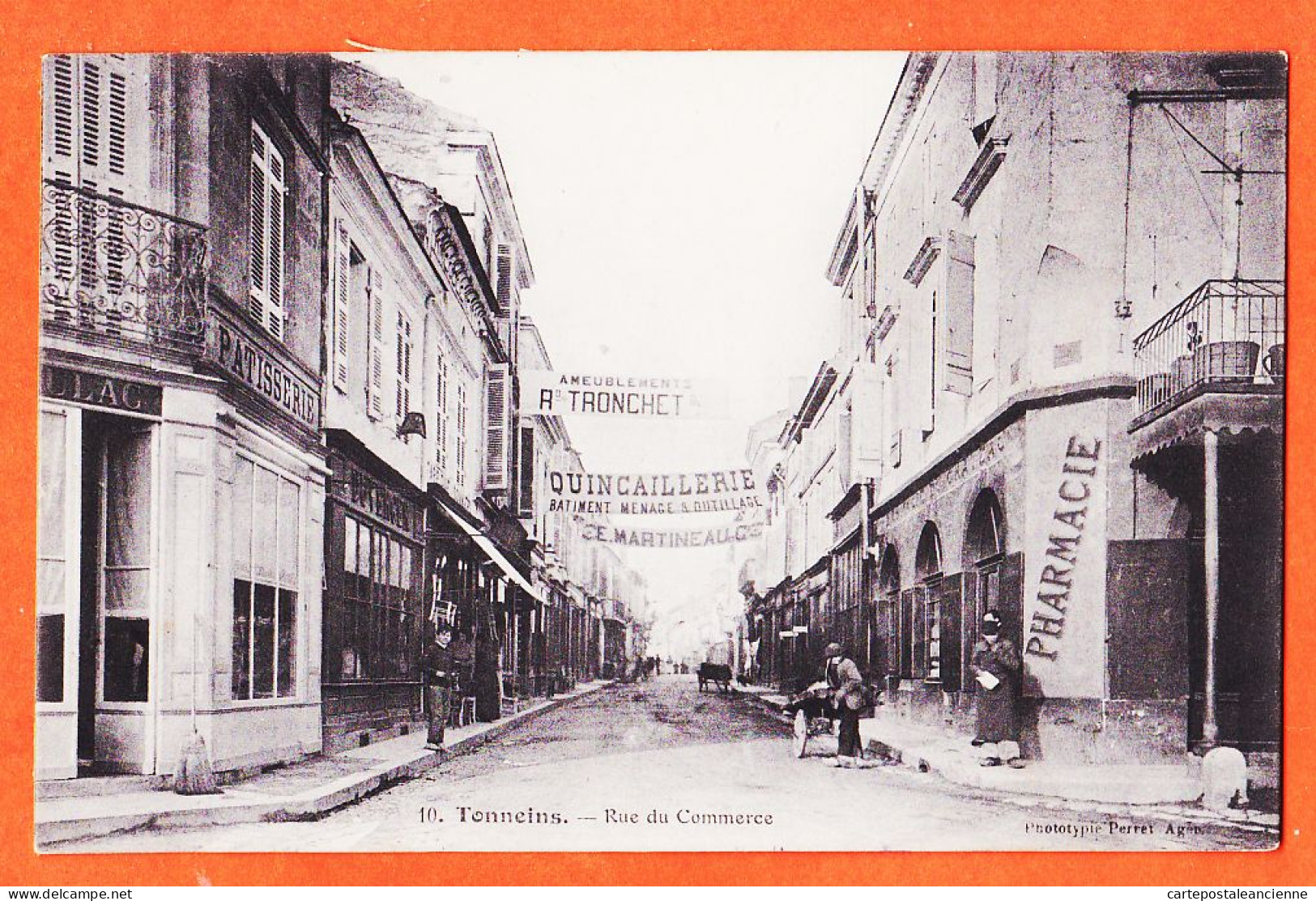 27573 / TONNEINS (47) Patisserie Pharmacie Ameublements TRONCHET Quincaillerie MARTINEAU Rue COMMERCE 1907 à TEYSSEYRE - Tonneins