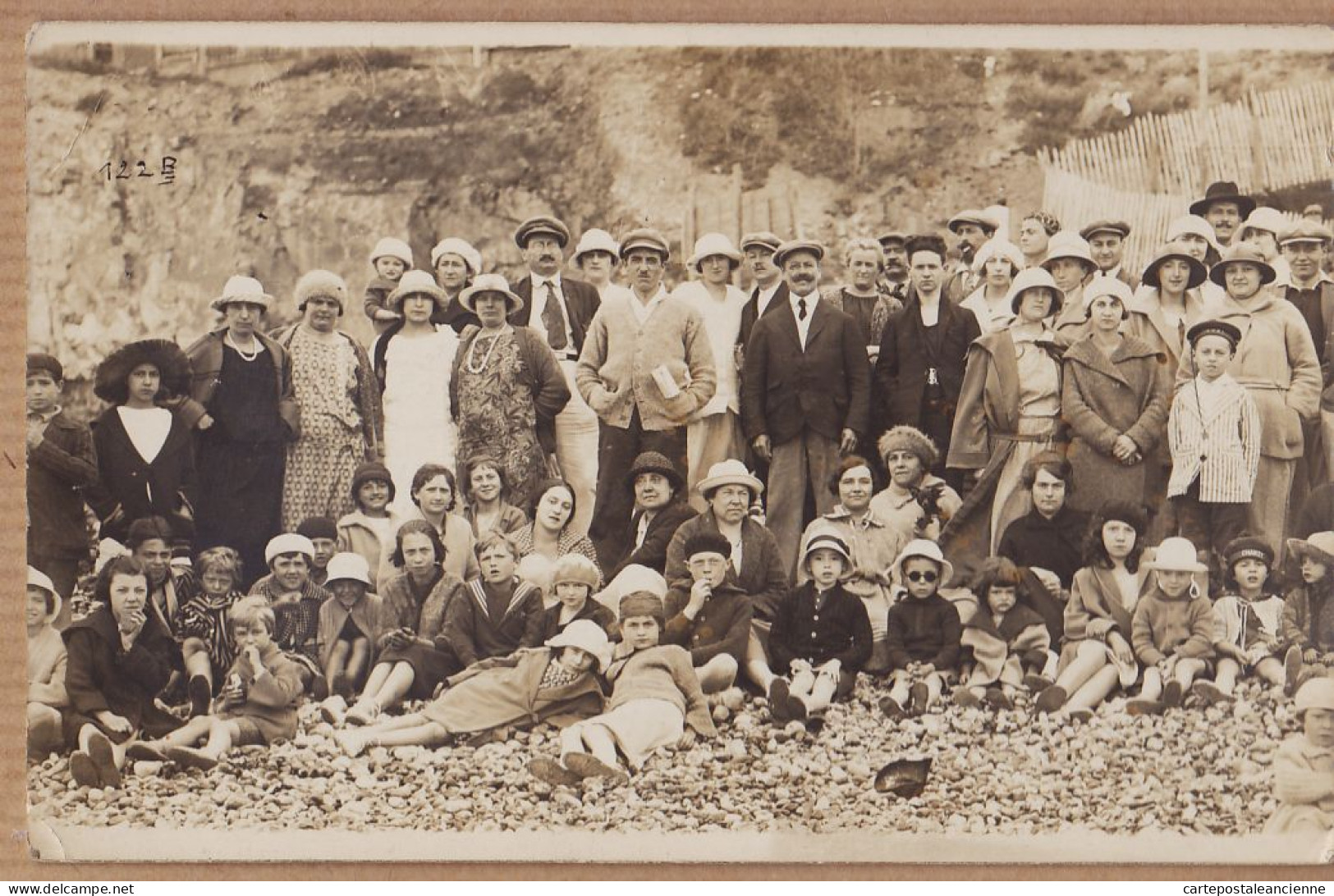 27855  /⭐ ◉  AULT-ONIVAL 80-Somme Carte-Photo 1920s Groupe Touristes Escalier Plage Galets Falaise N° Photographe 122 B  - Ault