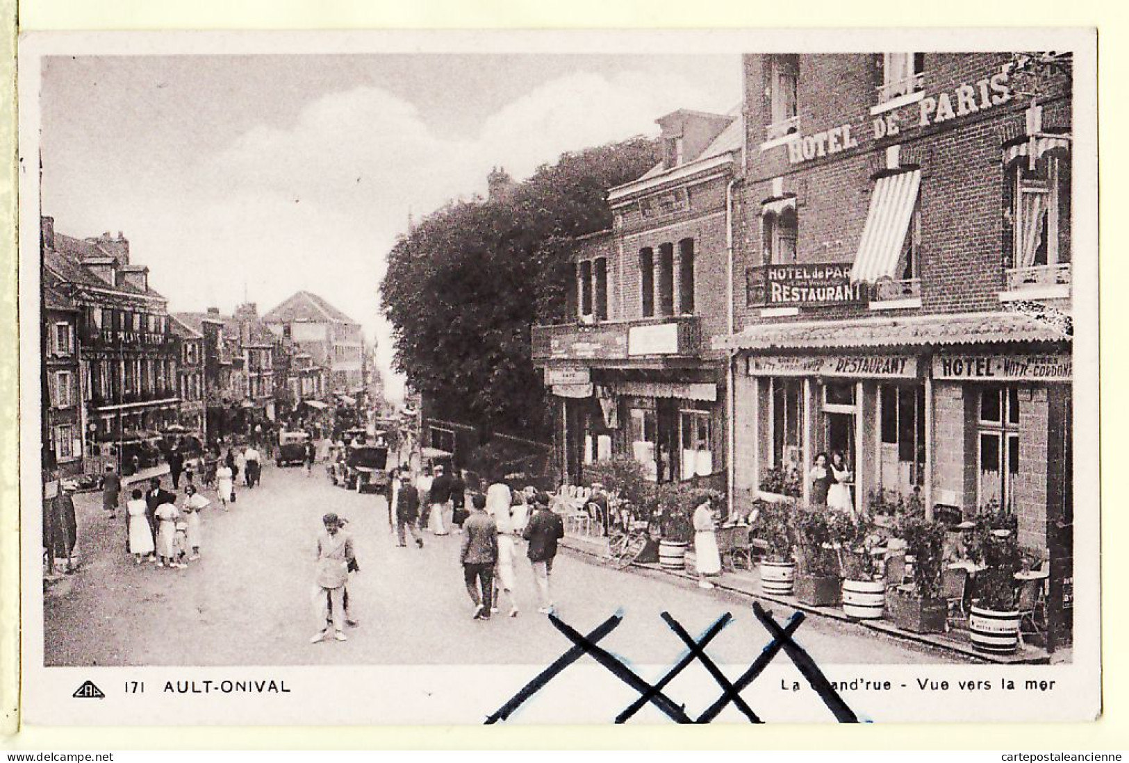 27853  /⭐ ◉  Lisez ! Vague Chaleur 1947 AULT-ONIVAL-sur-MER 80-Somme GRAND RUE Vue Hotel Restaurant à PELGAS-Paris-CAP - Ault