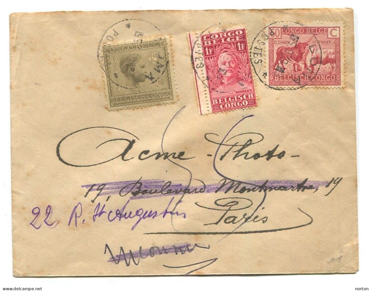 Congo Boma Oblit. Keach 7A2 Sur C.O.B. 107+124+141 Sur Lettre Vers Paris Le 05/09/1930 - Storia Postale