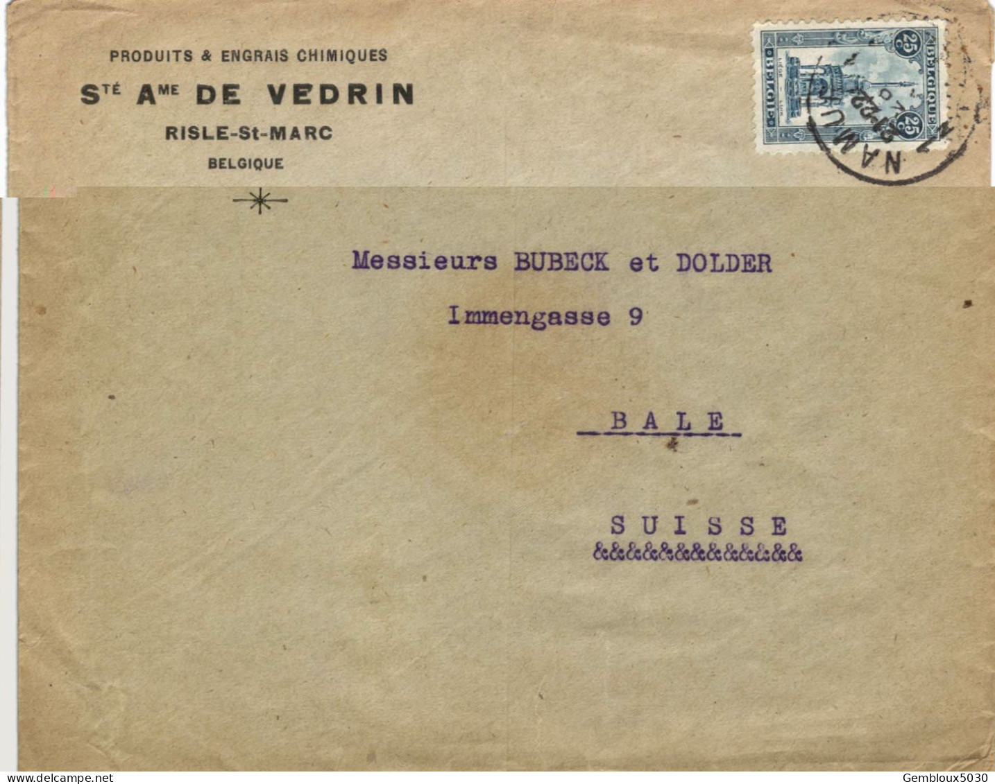 (01) Belgique  N° 164   Sur Enveloppe écrite De Risle-St-Marc Vers Bâle Suisse - Lettres & Documents