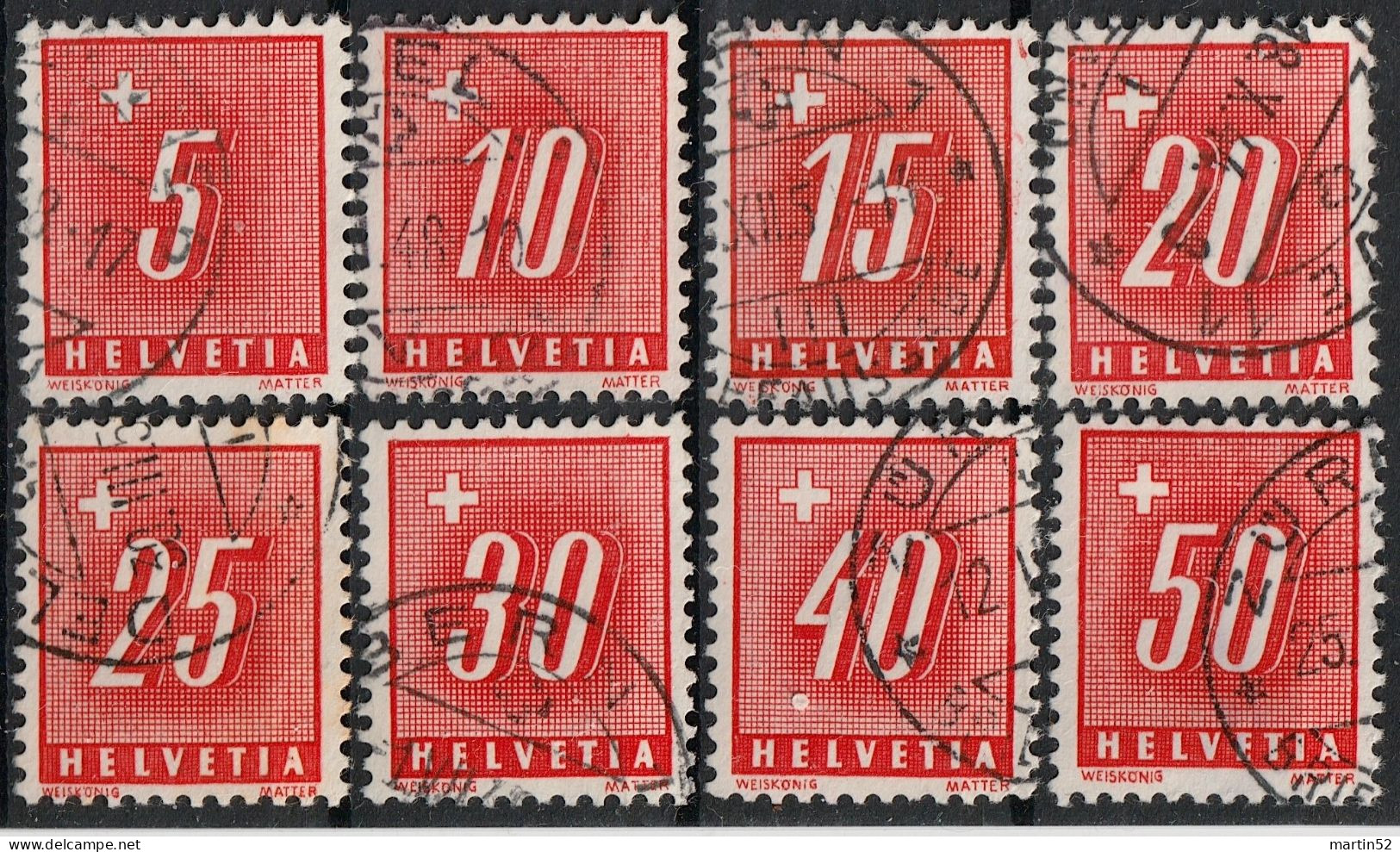 Schweiz Suisse 1938: Portomarken Timbres Taxe Zu 54z-61z Mi 54z-61z Yv TT 67-74 (grillé) Mit ⊙ (Zu CHF 30.00) - Strafportzegels