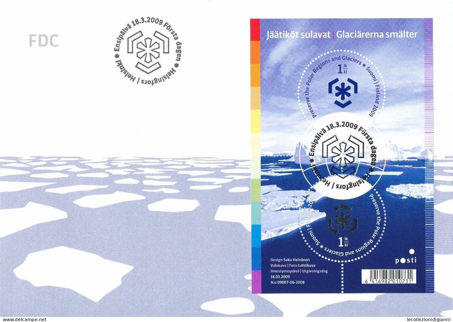 18.3.2009 Finlandia Foglietto Riscaldamento Globale - Scioglimento Ghiacciai FDC - Used Stamps