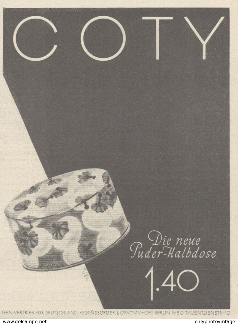 COTY Puder Halbdose - Pubblicità D'epoca - 1929 Old Advertising - Advertising
