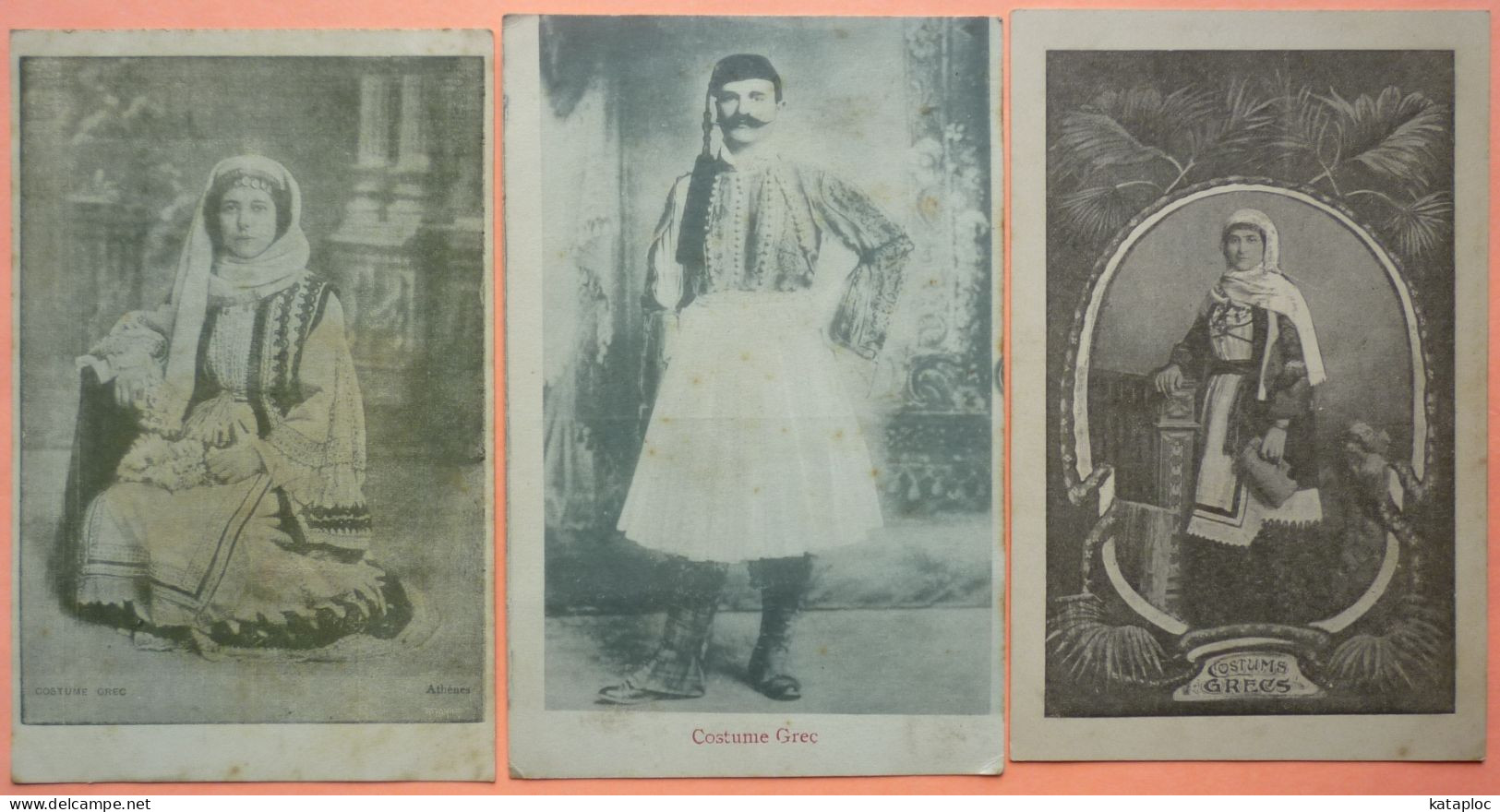 CARTE LOT De 3 CARTES ANCIENNES COSTUMES GRECS HOMME ET FEMMES - 2 SCANS-19 - Grèce