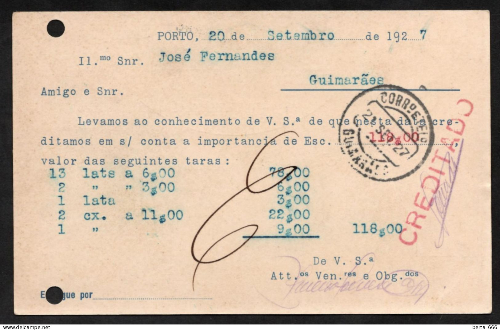 Bilhete Postal Publicitário * Casa Das Carmelitas * Armazém De Chá - Café E Mercearia Fina * Porto * Circulado 1927 - Porto