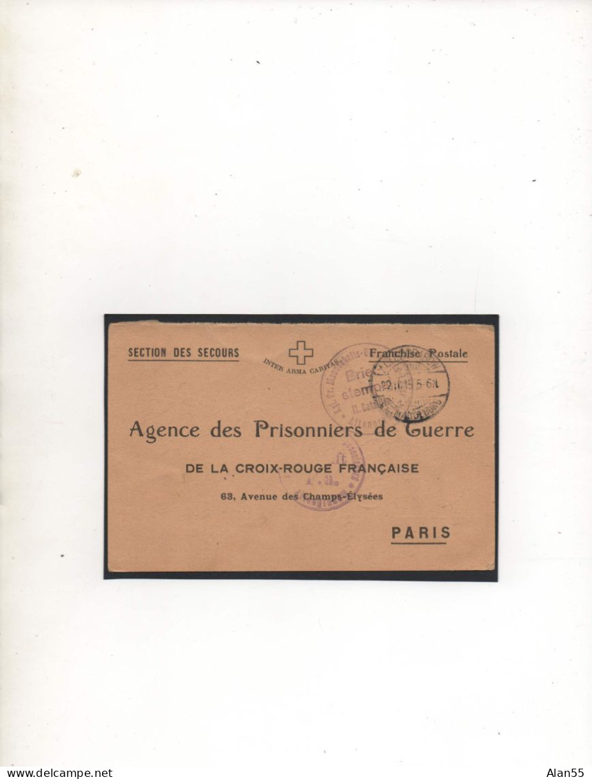 ALLEMAGNE,1915, AGENCE PRISONNIERS DE GUERRE-CROIX-ROUGE FRANCAISE,FICHE RENSEIGNEMENTS, CENSURE  - Prisoners Of War Mail