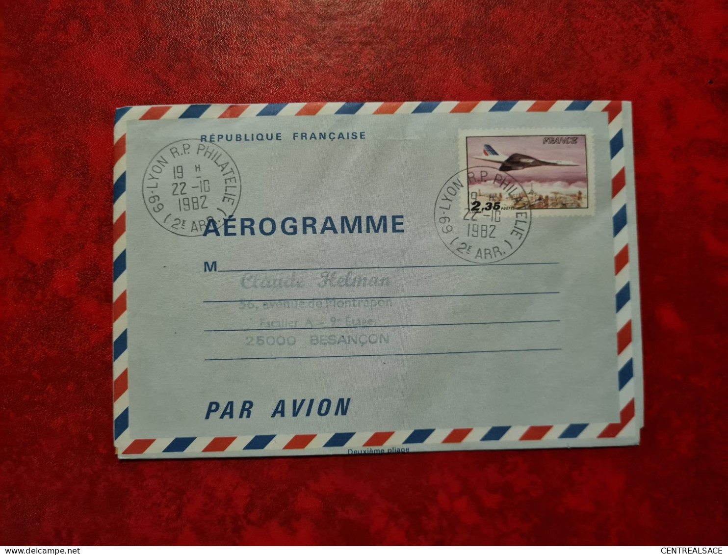 AEROGRAMME 1982 CONCORDE LYON RP PHILATELIE - Aerogramme