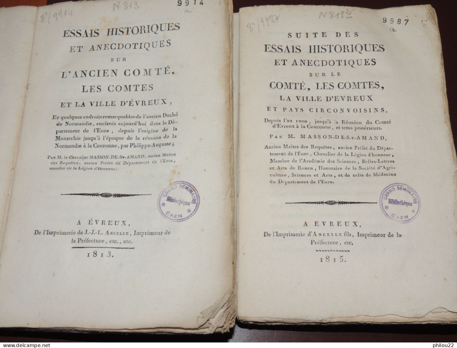 Masson De St Amand - Essais Historiques... Ancien Comté... Ville D'Evreux  E.O. 1813-1815 - 1801-1900
