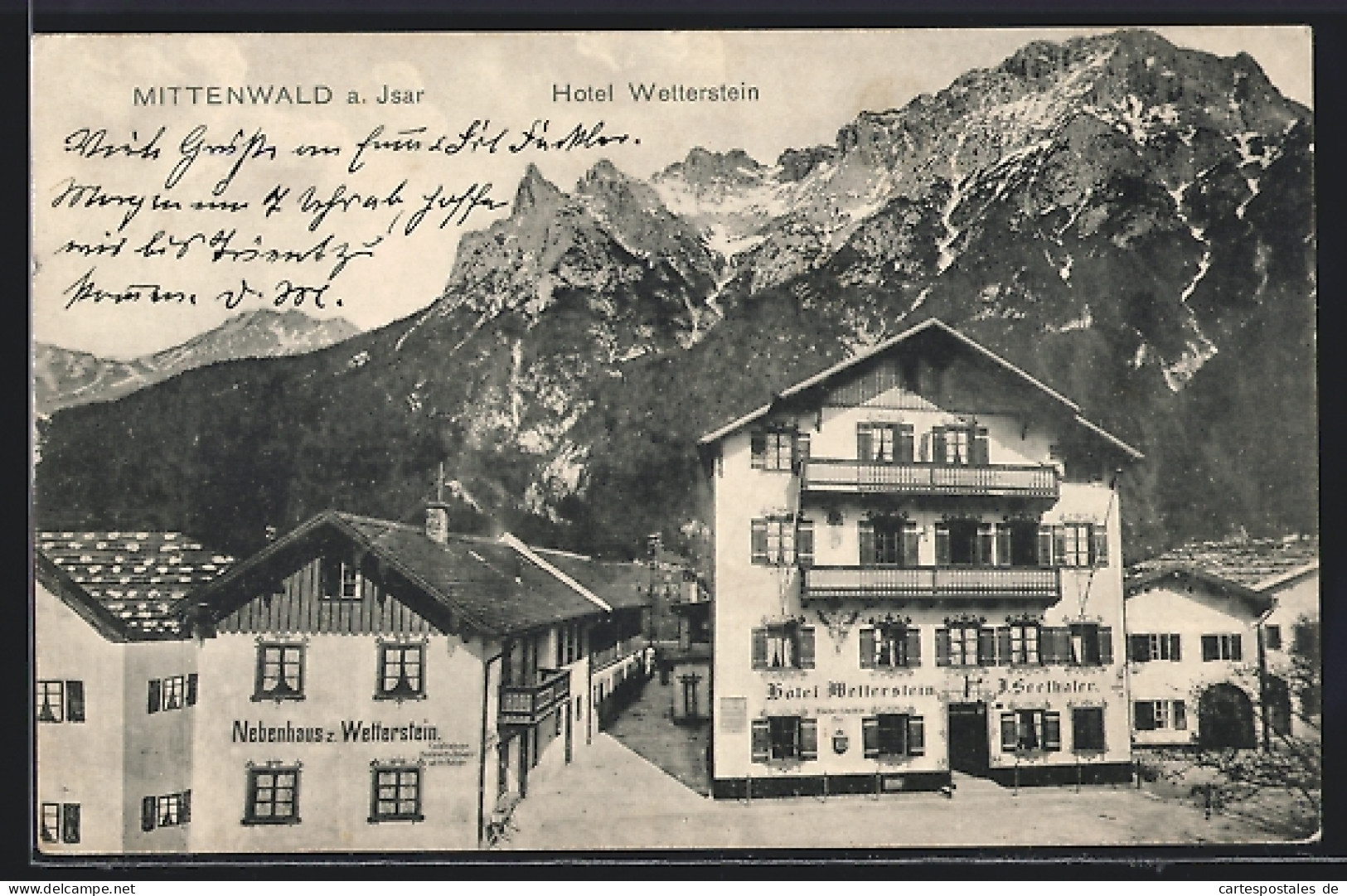 AK Mittenwald A. Isar, Hotel Wetterstein Mit Nebenhaus  - Mittenwald