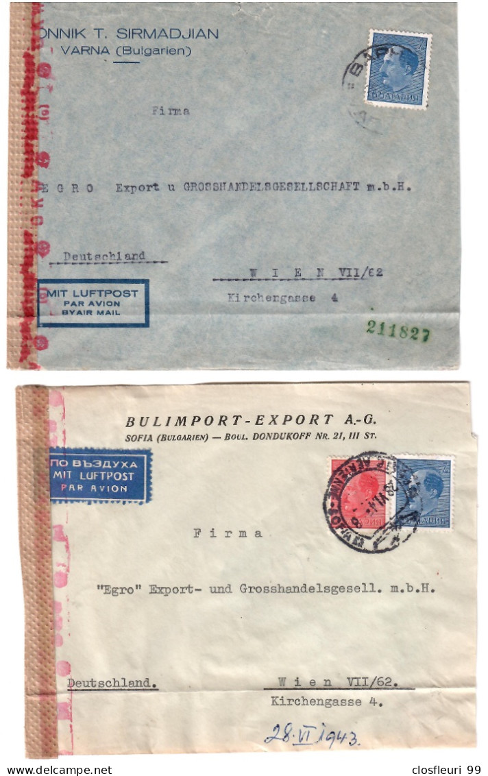 Deux (2) Lettres De Censure (mit Luftpost), N° 211827 / 759 / 1012  Sofia Wien /1943 - Briefe U. Dokumente