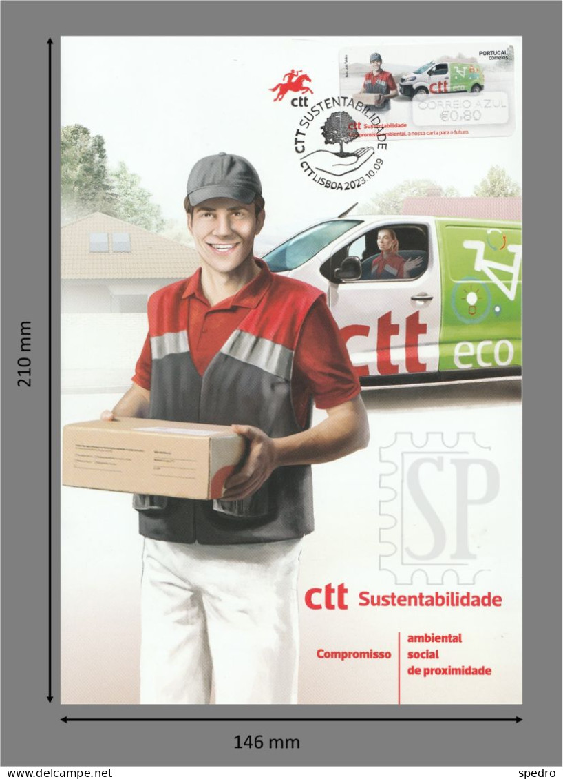 Portugal 2023 1 Pagela Personalizada Etiquetas Autoadesivas Sustentabilidade Van Truck Porto Postman Lisboa Brochure - Autres & Non Classés