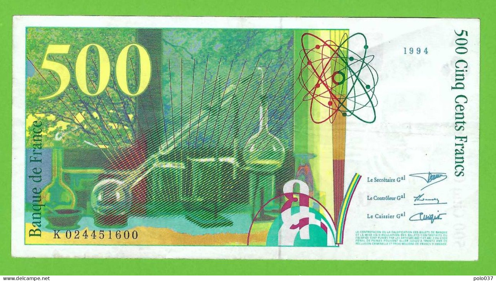 Billet "4" -  500 Francs Pierre Et Marie Curie 1994 - 500 F 1994-2000 ''Pierre Et Marie Curie''