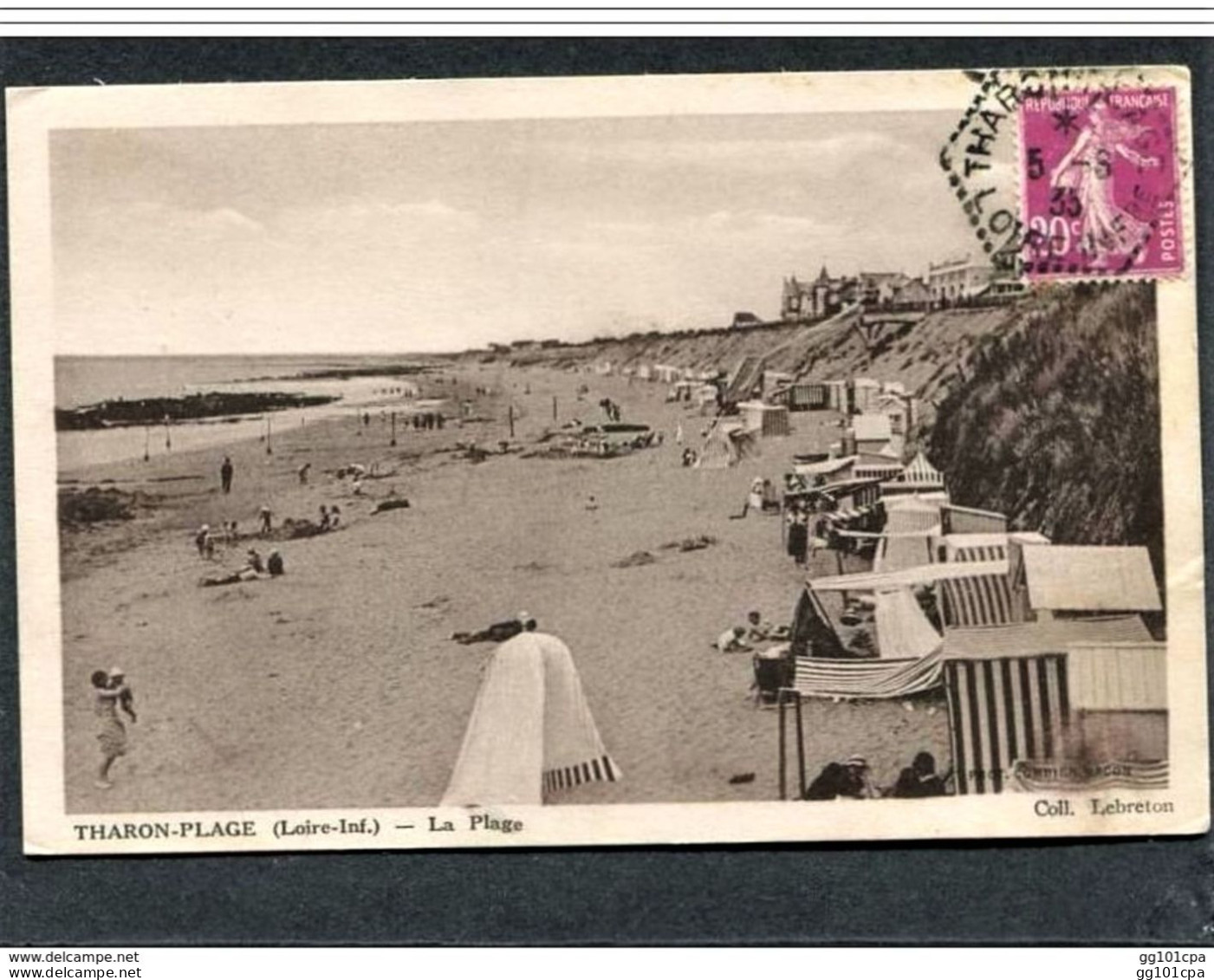 Cachet Hexagonal Pointillé "Tharon-Plage Loire Infre 1935" Semeuse Cp Tharon-Plage - Paiement Par MANGOPAY Seulement - Manual Postmarks