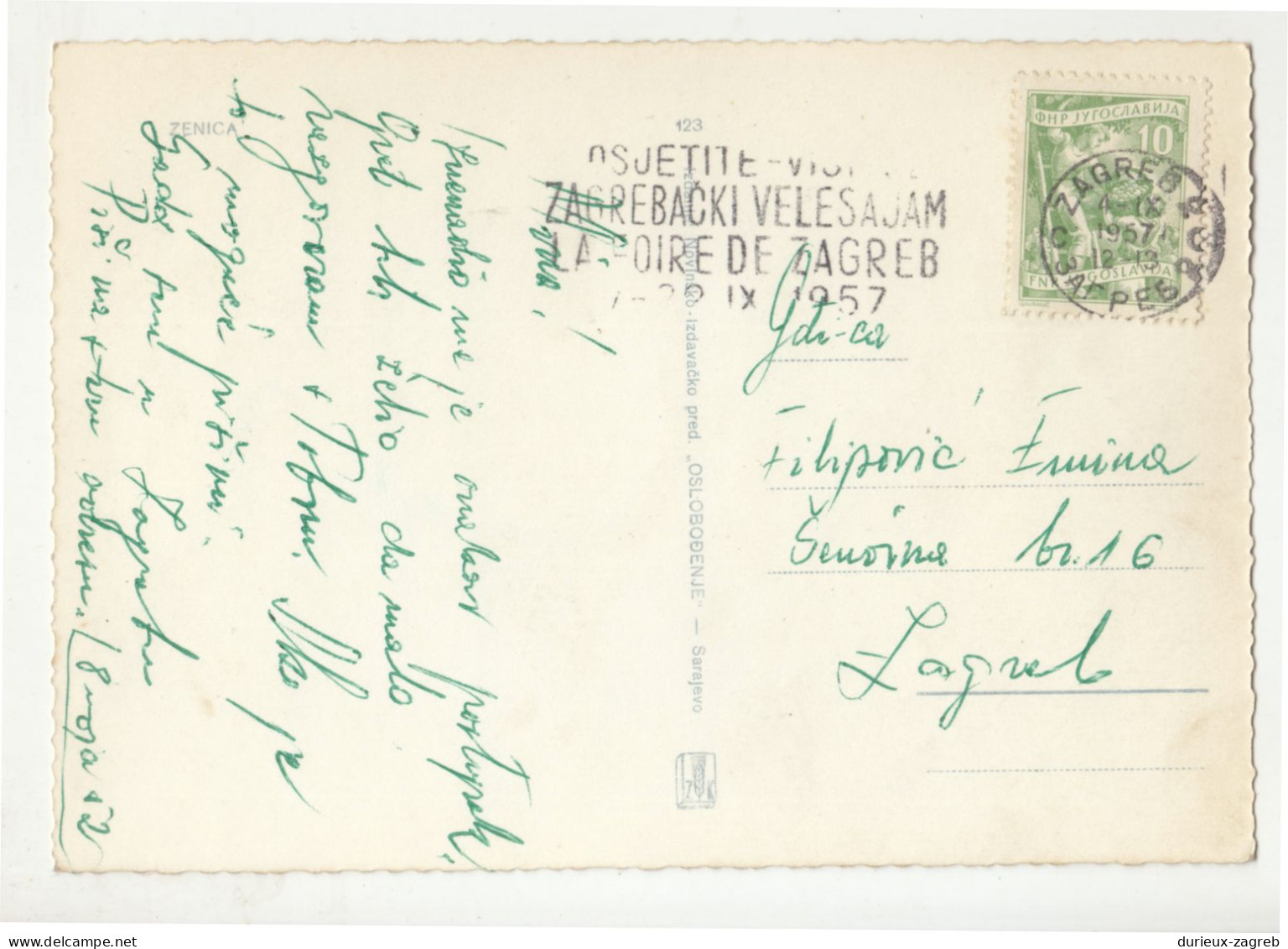 Zenica Old Postcard Posted 1957 Zagreb B240503 - Bosnia Erzegovina