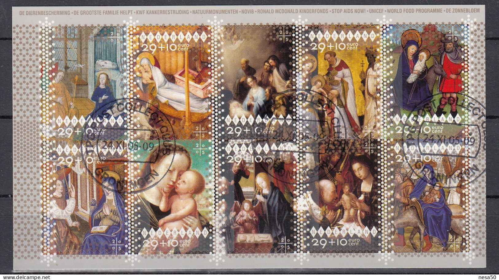 Nederland 2005 Nvph Nr V 2381 - 2390, Mi Nr KB 2359 - 2368 , Decemberzegels, Goede Doelen, Sheet - Used Stamps