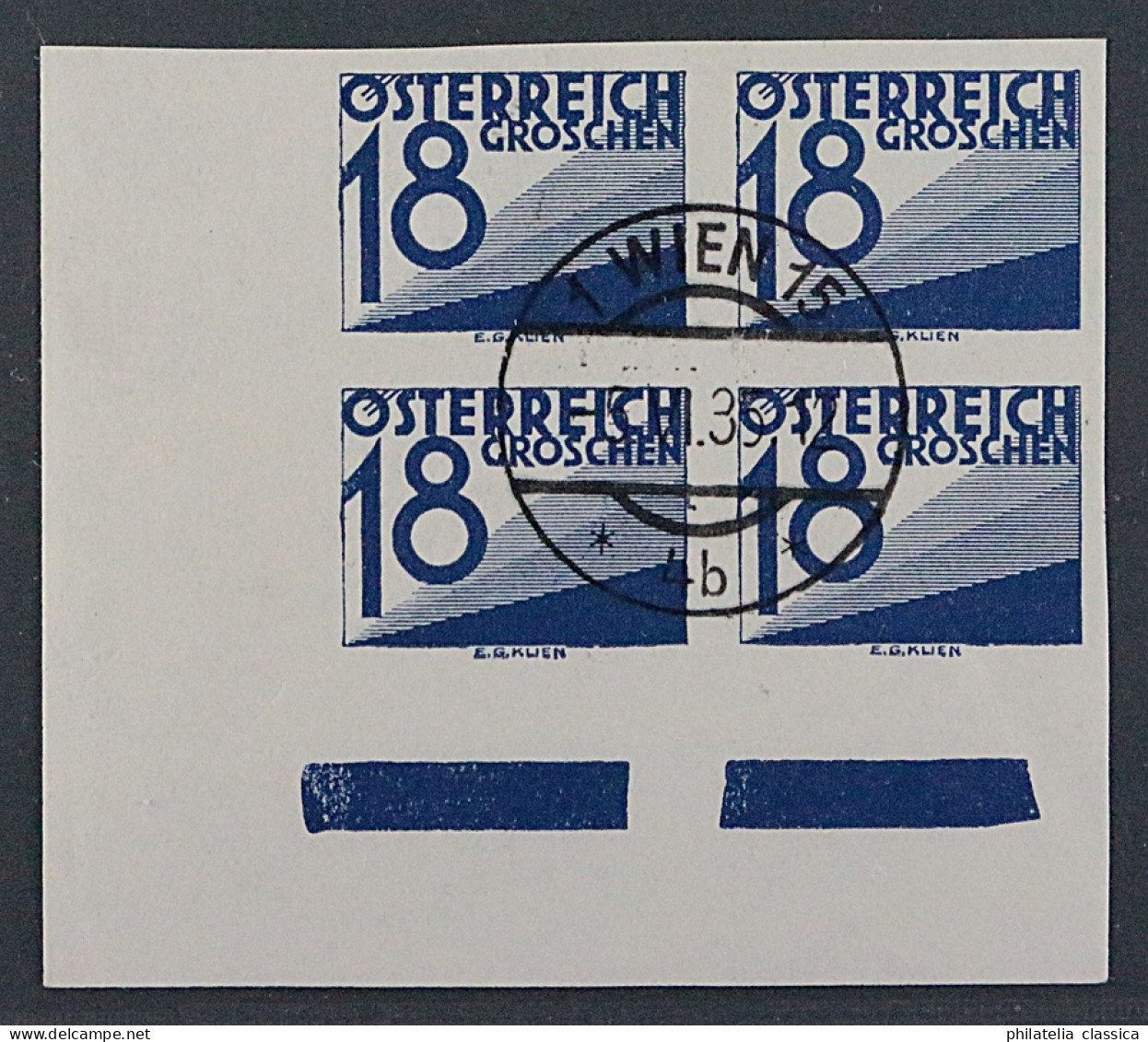 1925, PORTO 144 U, 18 H. Blau UNGEZÄHNT, VIERERBLOCK Gestempelt, Große RARITÄT ! - Portomarken