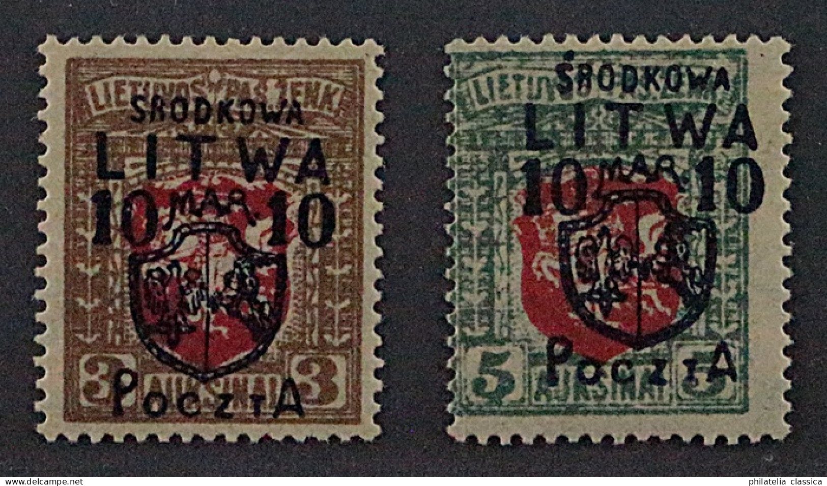Mittellitauen 12-13 * Wappen Spitzenwerte, Auflage 283 Stück! Attest, KW 6000,-€ - Lithuania