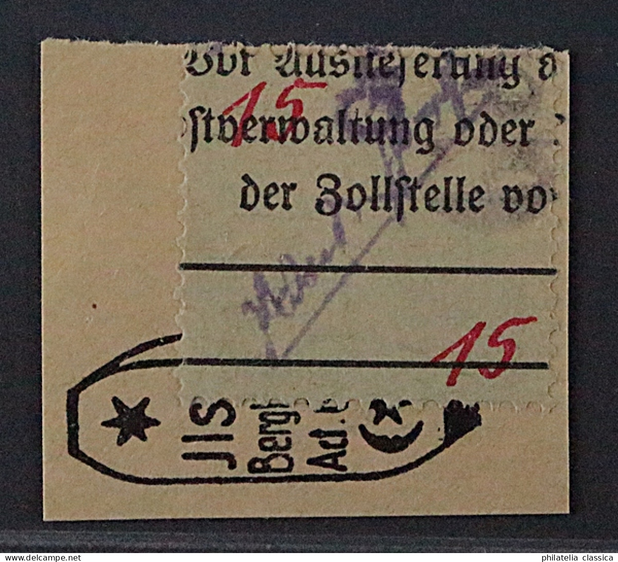 GROSSRÄSCHEN V 11 C, Zoll-Begleitschein 10 Pfg. Briefstück, Geprüft, KW 500,-€ - Used
