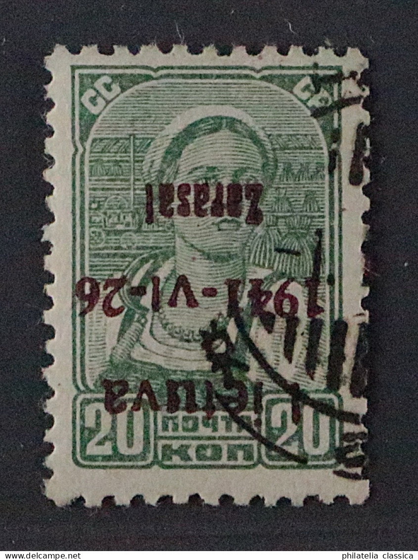 ZARASAI  4 B K,  20 K. AUFDRUCK KOPFSTEHEND, Gestempelt, Fotoattest KW 1800,- € - Besetzungen 1938-45