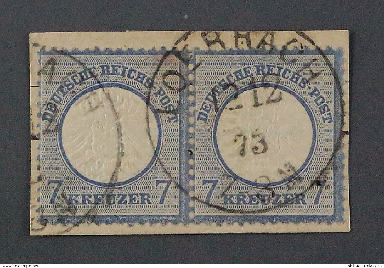 Dt. Reich 26, 7 Kr. Großer Schild, LUXUS-Paar, Briefstück LÖRRACH, KW 280,- € - Used Stamps