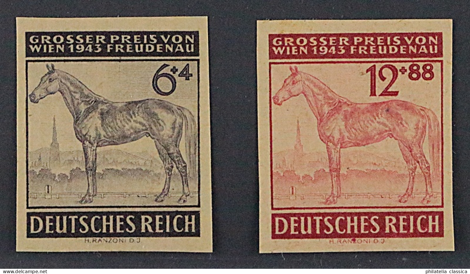Dt. Reich 857-58 P, Pferde 6+12 Pfg. UNGEZÄHNT Probedrucke Postfrisch, KW 150,-€ - Ongebruikt