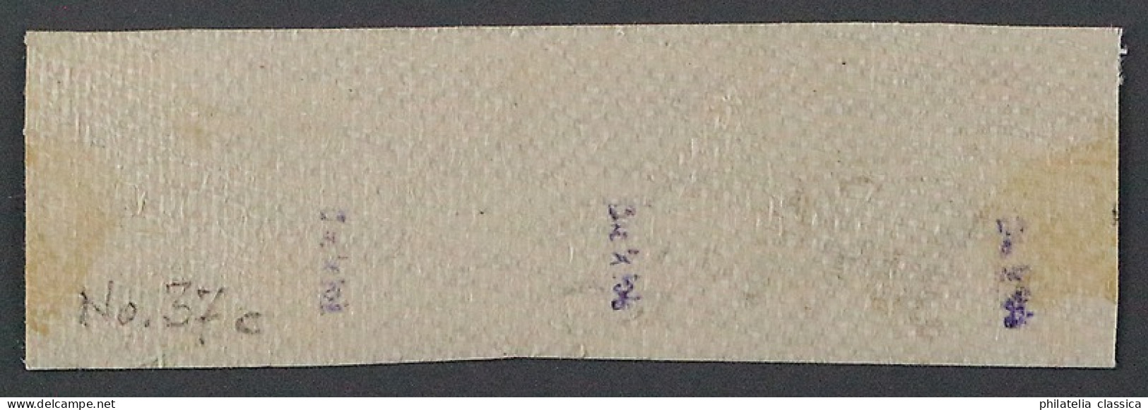 Dt.Post CHINA VORLÄUFER V 37 C, 2 Mk. Briefstück, DREIERSTREIFEN, Attest 2100,-€ - Chine (bureaux)