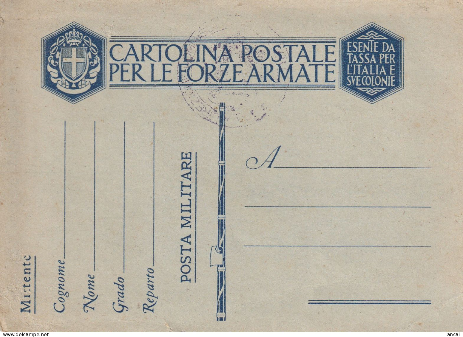 Italy. A208. Cartolina Postale Per Le FORZE ARMATE - 1939-45