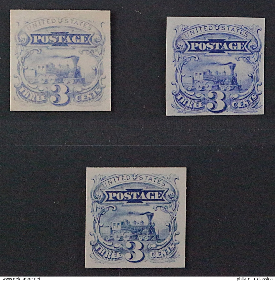 USA 28 PU (*)  1869, 3 C. Eisenbahn UNGEZÄHNT, IMPERFORATE PROOFS, Sehr SELTEN!! - Unused Stamps