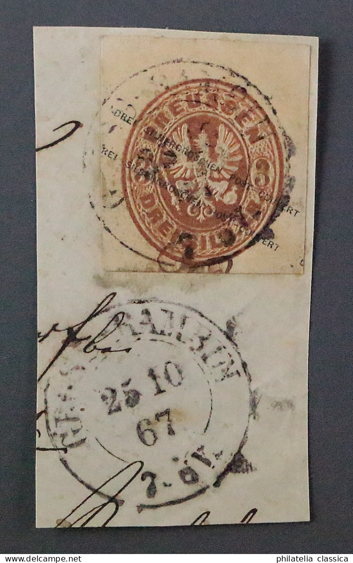Preussen  GAA 17, Ganzsachenausschnitt 3 Sgr. Briefstück GROSSRAMBIN, SELTEN - Oblitérés