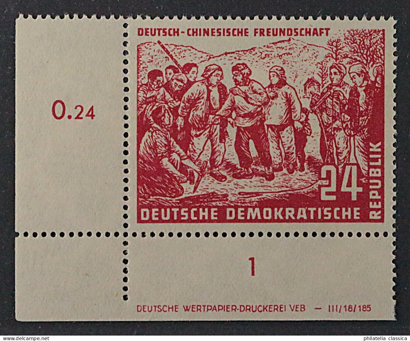 DDR 287 DV ** Freundschaft 24 Pfg. Bogenecke Druckvermerk, Postfrisch, KW 450,-€ - Neufs