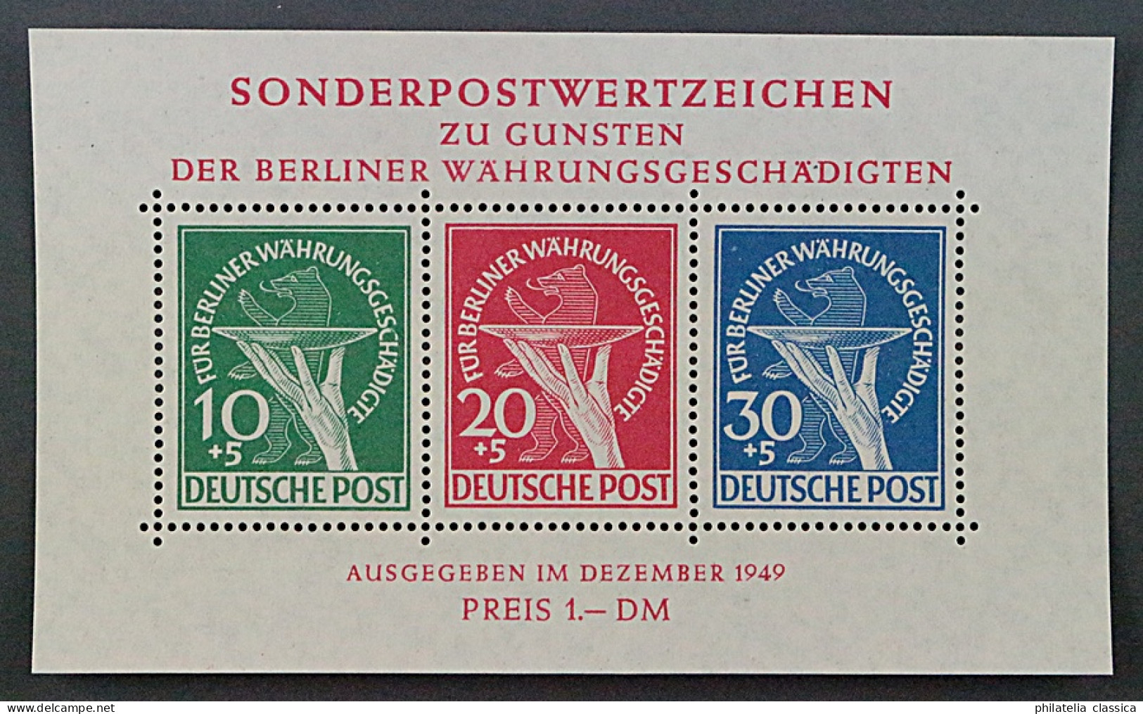 BERLIN  Bl. 1 II ** Währungs-Block, 2 PLATTENFEHLER, Fotoattest BPP, KW 2500,- € - Neufs