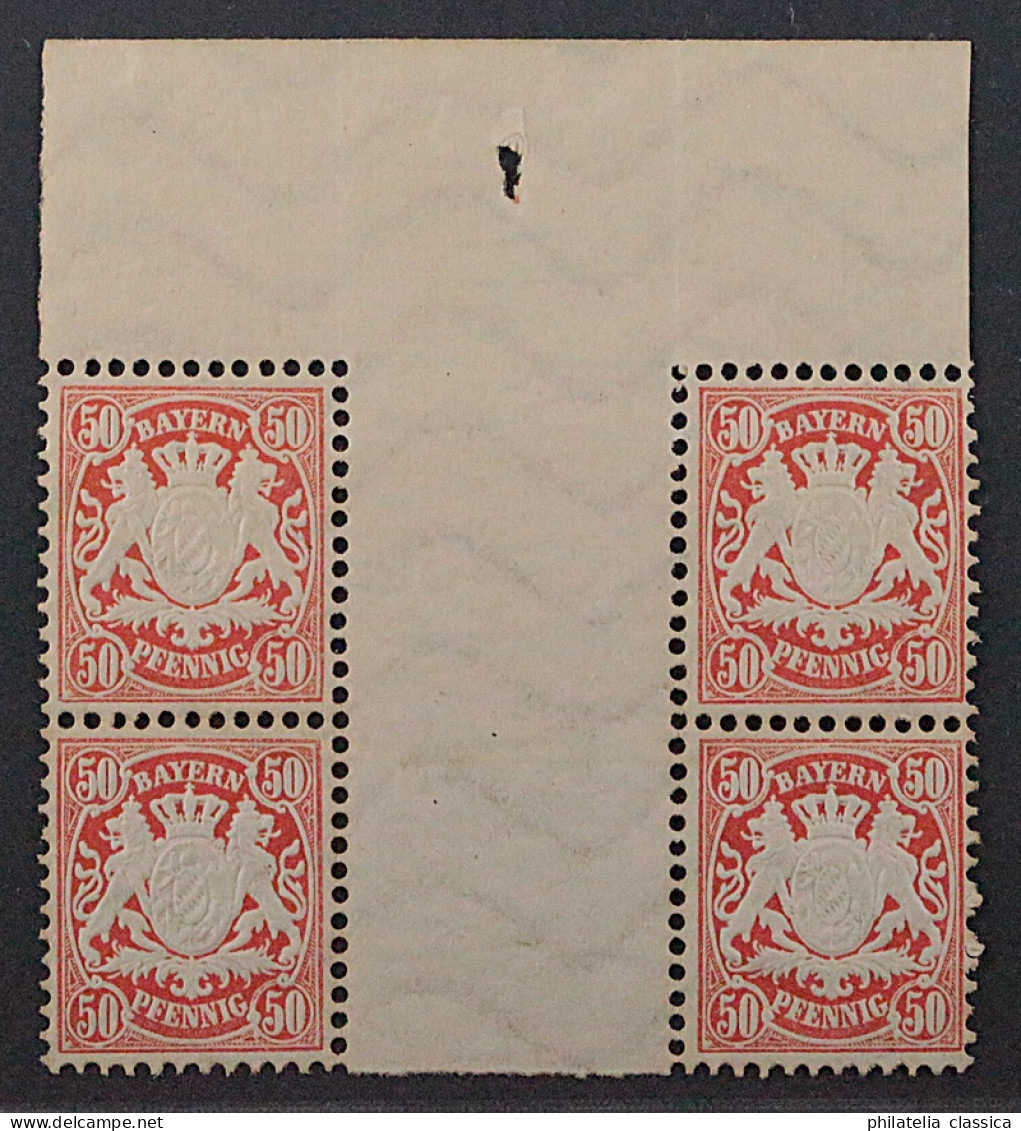 Bayern 42 ZW ** Wappen 50 Pfg. Rot ZWISCHENSTEG-VIERERBLOCK, Geprüft, KW 1400,-€ - Mint