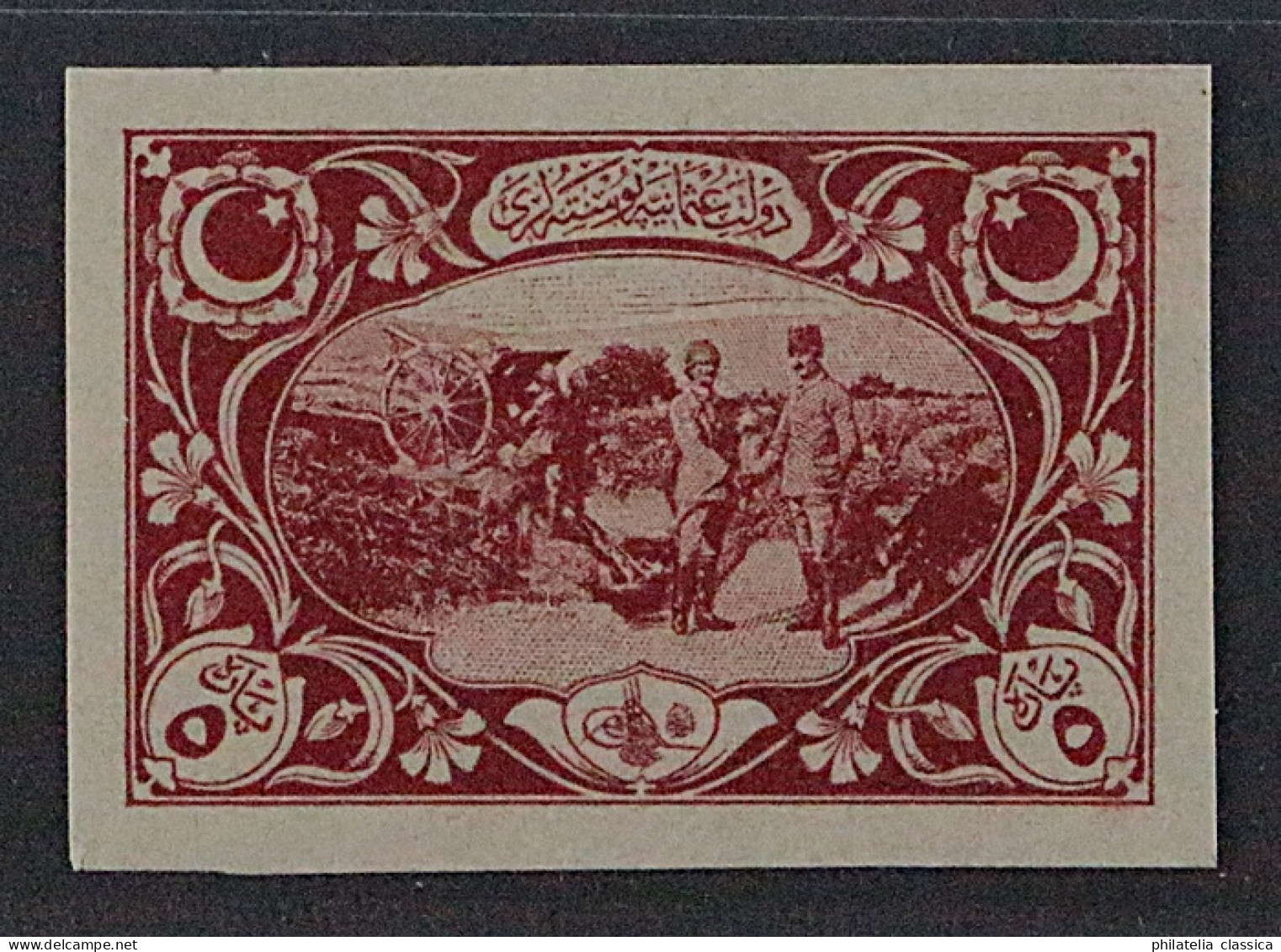 1917, TÜRKEI 627 P U ** 1917, 5 Pia. Weinrot, Ungezähnter PROBEDRUCK, SELTEN !!! - Unused Stamps